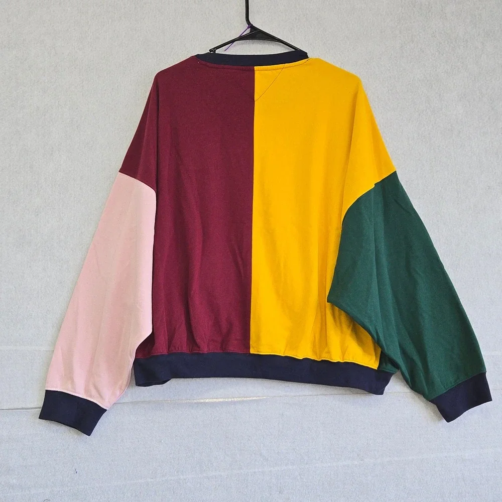Tommy Hilfiger Denim Colorblock Sweatshirt unisex Large Multi Color Retro